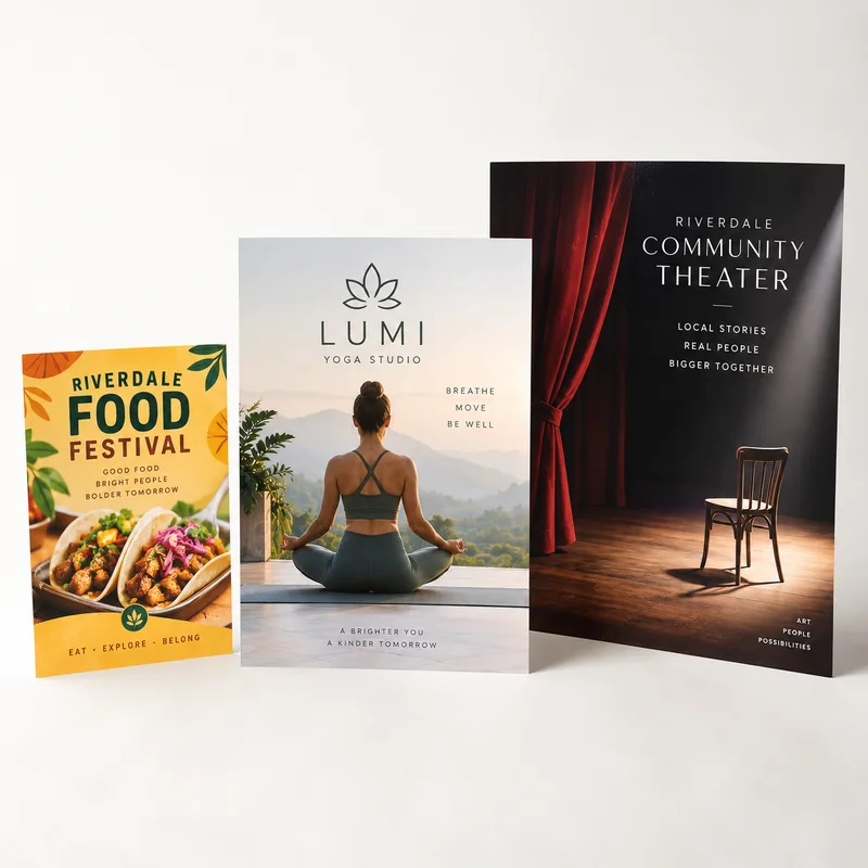 Flyers: Studio hero showing three formats