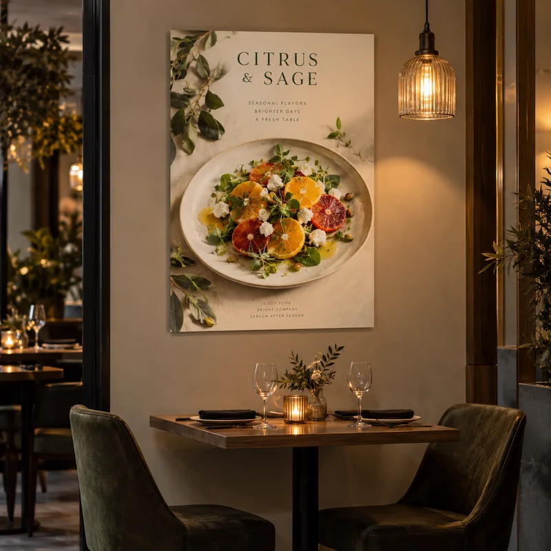 Posters: 18 × 24 live use: smaller restaurant wall