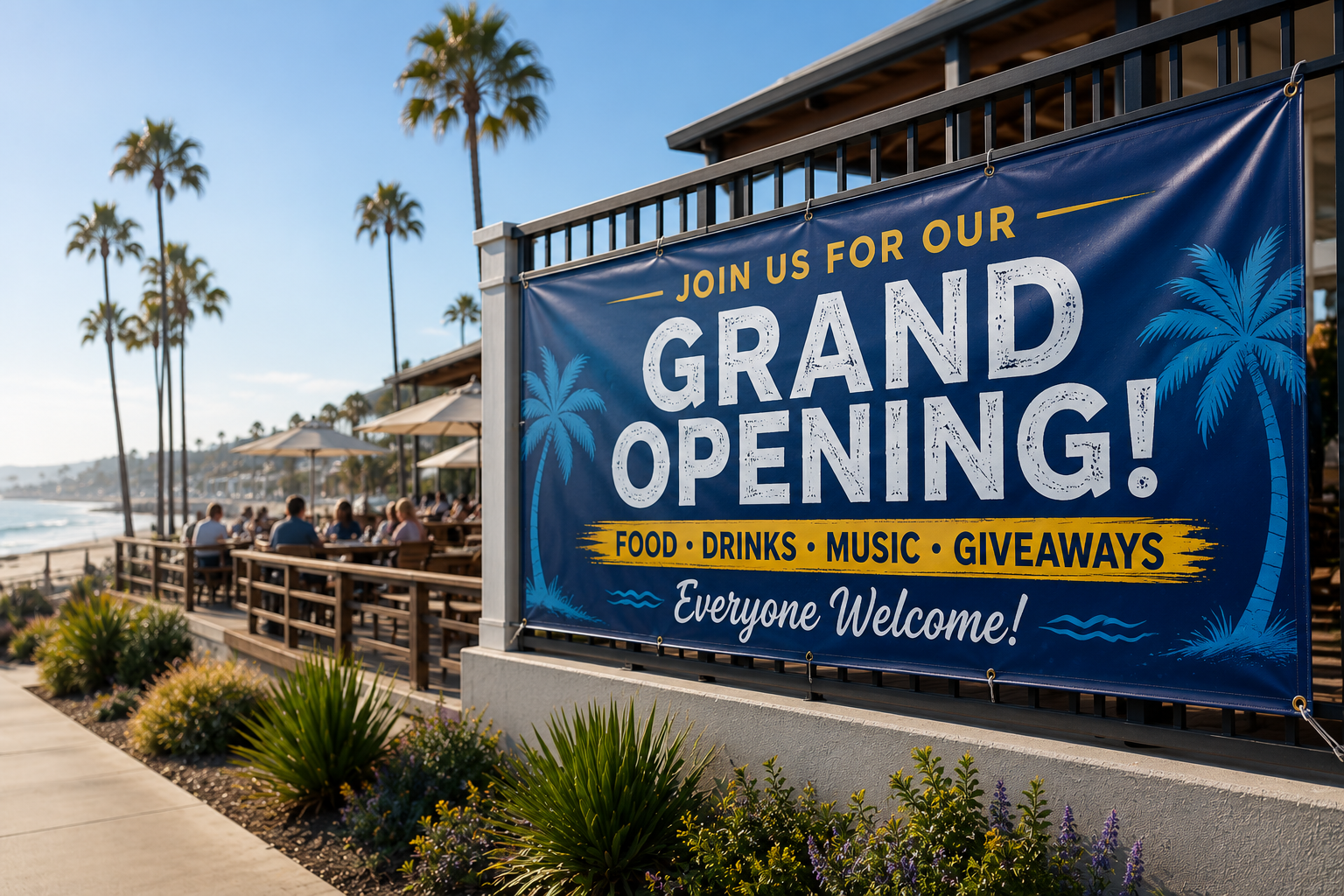 Custom grand opening vinyl banner displayed outdoors