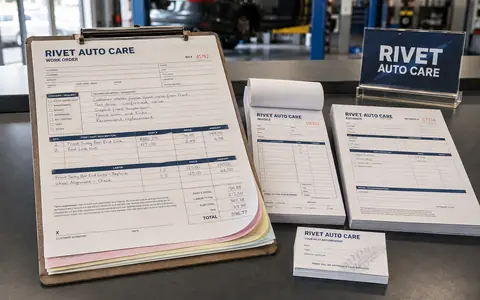 About Work orders, invoice forms and counter signage for Rivet Auto Care