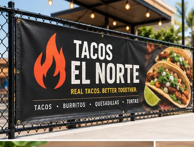 Home Custom restaurant vinyl banner displayed outdoors
