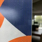 Close-up of perforated window vinyl