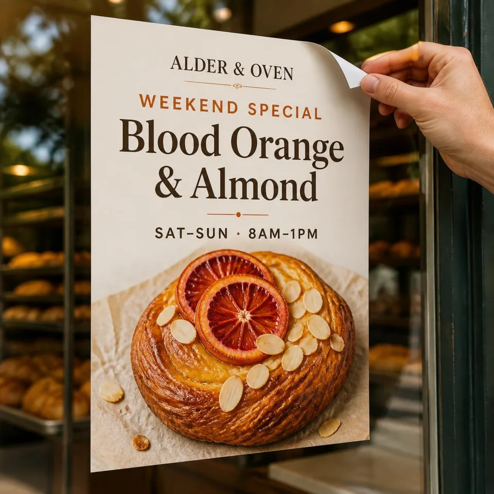ALDER & OVEN seasonal window graphic being repositioned