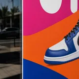 Sneaker artwork on white adhesive window vinyl