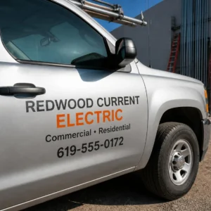 Redwood Current Electric — Cut Vinyl Lettering example